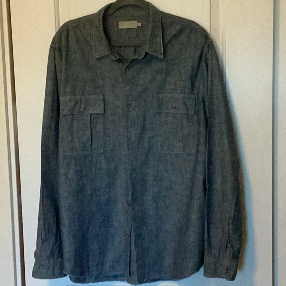 Vince Blue Double Patch Pocket Long Sleeve Shirt XL